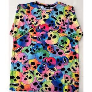 iEDM T-Shirt Unisex 3XL Rainbow Multicolor Skull Print Halloween Stretchy Spooky